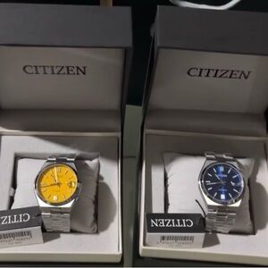 Citizen Silver Watches with Yellow and Blue Dials